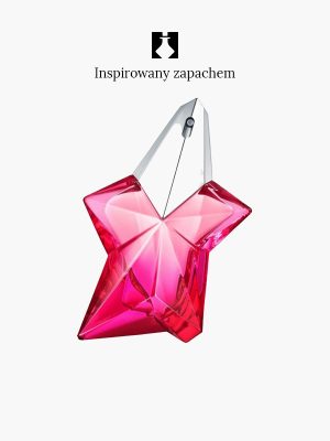 Różowy flakon perfum w kształcie gwiazdy z napisem "577" i srebrną nakrętką jest wyświetlany na białym tle. Nad nim widnieje czarny polski napis "Inspirowany zapachem" z czarnym logo.