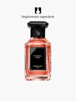 Butelka perfum o numerze Insity No. 722 z czarną etykietą i czarną nakrętką, przedstawiona na białym tle, z napisem „Inspirowany zapachem” umieszczonym nad nią.